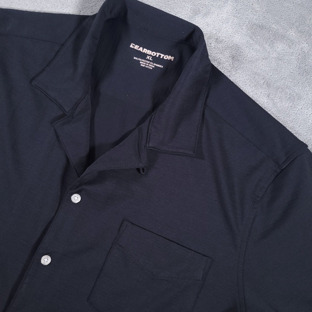Bearbottom Shirt Mens XL Black Camp Collar Short Sleeve Button Up Stretch Pocket